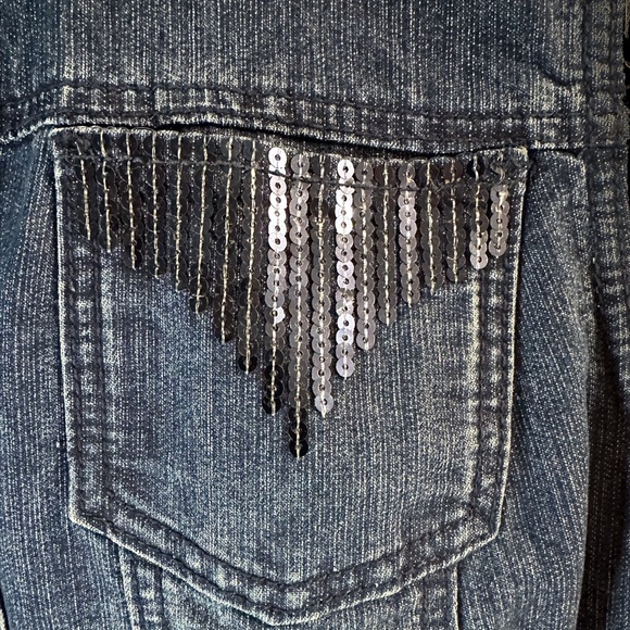 Women’s Christopher & Banks Denim Vest with Sequins. - Picture 2 of 7